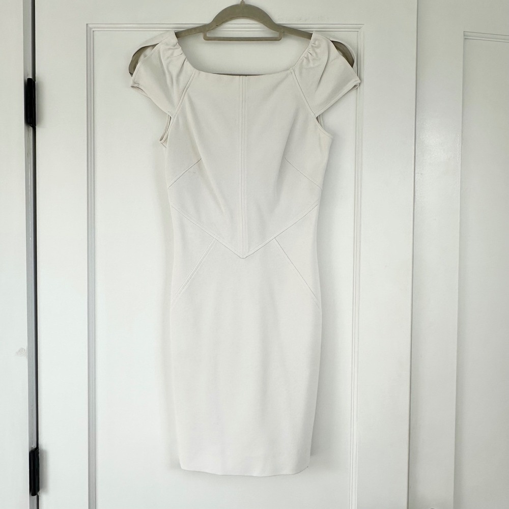 Diane von Furstenberg White Helen Ponte Sheath Dress‎ Cap Sleeve Fitted Career 0